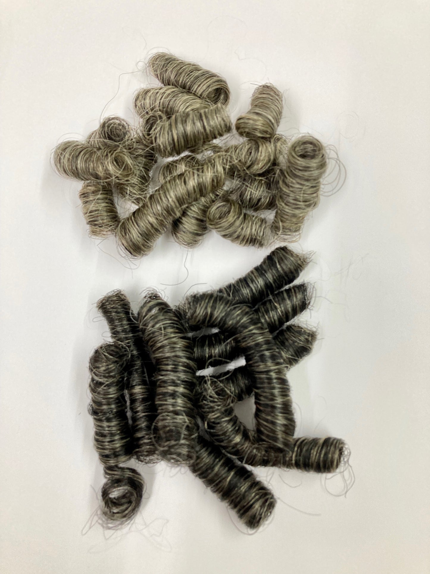 873 - Natural Grey Permanently curled Yak Hair - Various Curl Sizes and Hair Lengths
